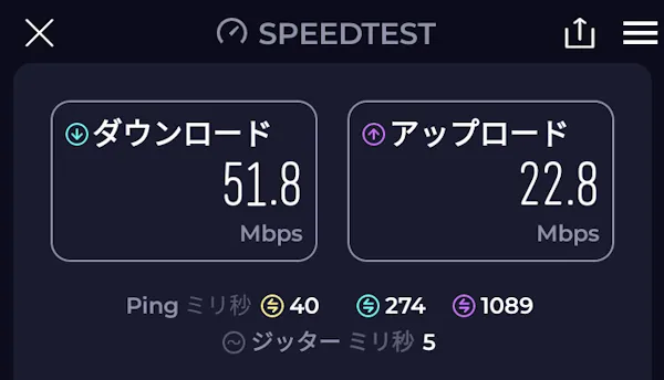 楽天モバイル 速度測定結果 4G LTE回線 夕方6時台 Rakuten WiFi Pocket 5G 測定場所2