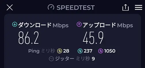 Rakuten WiFi Pocket 5G　4G LTE回線でWi-Fi接続の速度を測定した結果